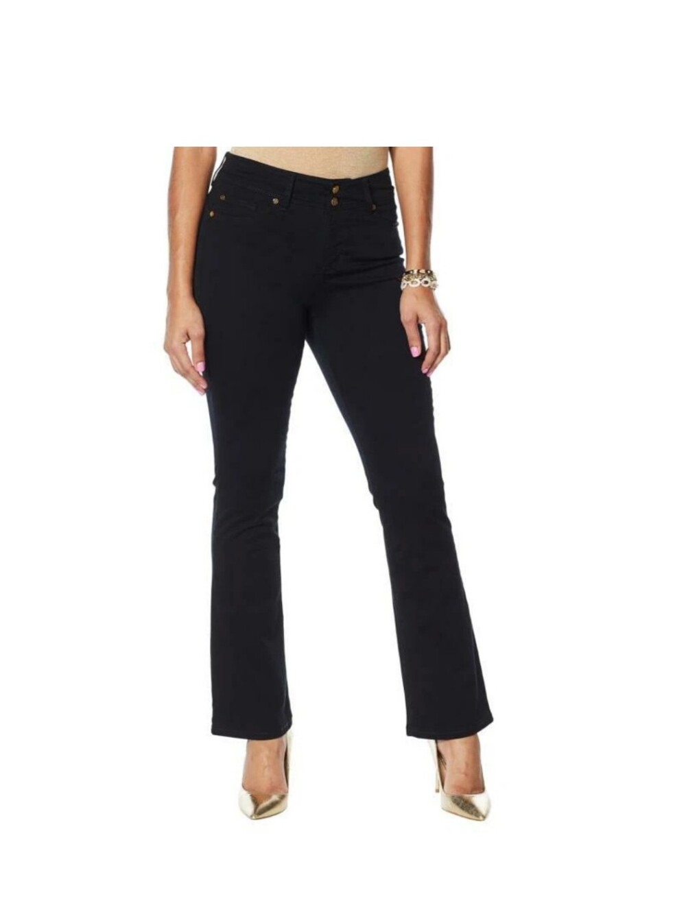 IMAN Tummy Tucking Bootcut Pants Jeans Black 10 Hsn Qvc